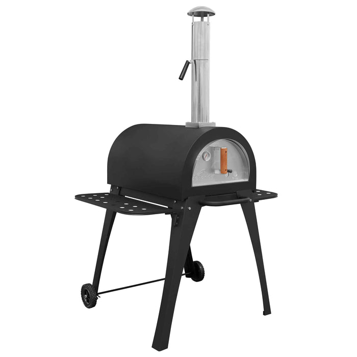 Large Outdoor Wood-Fired Pizza Oven & Smoker With Side Shelves & Stand - DG103