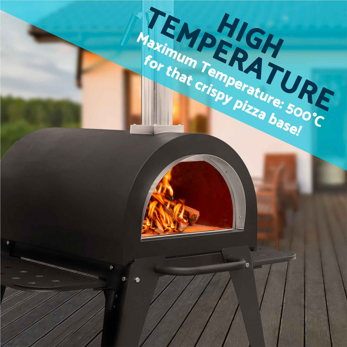 Large Outdoor Wood-Fired Pizza Oven & Smoker With Side Shelves & Stand - DG103