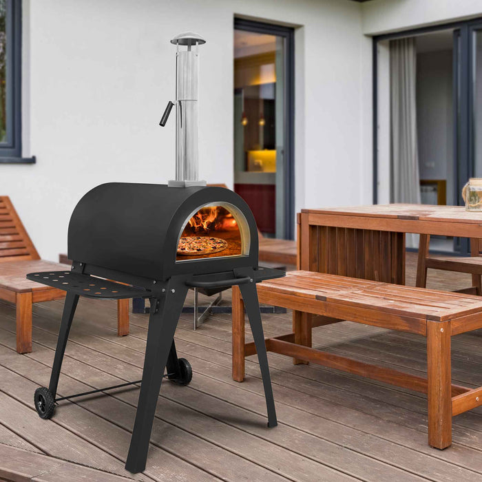 Large Outdoor Wood-Fired Pizza Oven & Smoker With Side Shelves & Stand - DG103