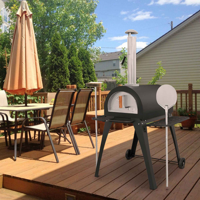 Large Outdoor Wood-Fired Pizza Oven & Smoker With Side Shelves & Stand - DG103