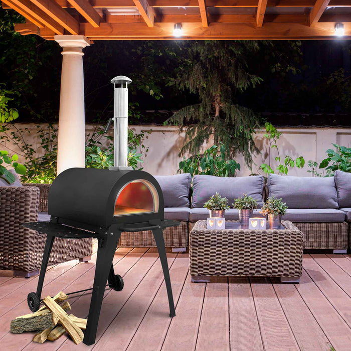 Large Outdoor Wood-Fired Pizza Oven & Smoker With Side Shelves & Stand - DG103