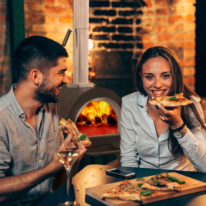 Large Outdoor Wood-Fired Pizza Oven & Smoker With Side Shelves & Stand - DG103