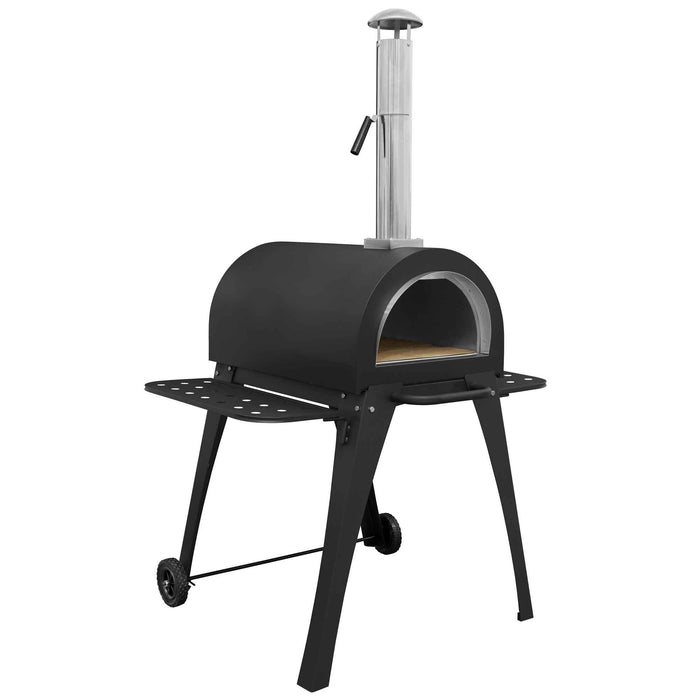 Large Outdoor Wood-Fired Pizza Oven & Smoker With Side Shelves & Stand - DG103