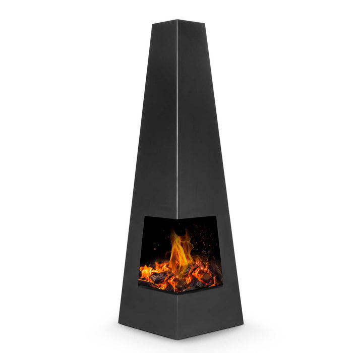 Corner Access Pyramid Chiminea, Wood Burner, Heater For Outdoors/Gardens/Patio, W45cm X H150cm - Black Steel - DG105