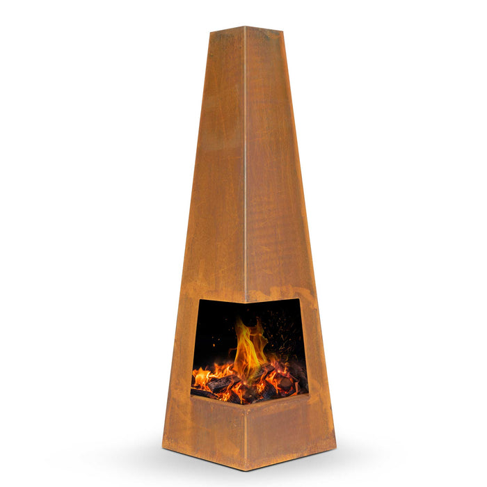 Corner Access Pyramid Chiminea, Wood Burner, Heater For Outdoors/Gardens/Patio, W45cm X H150cm - Corten Steel - DG106