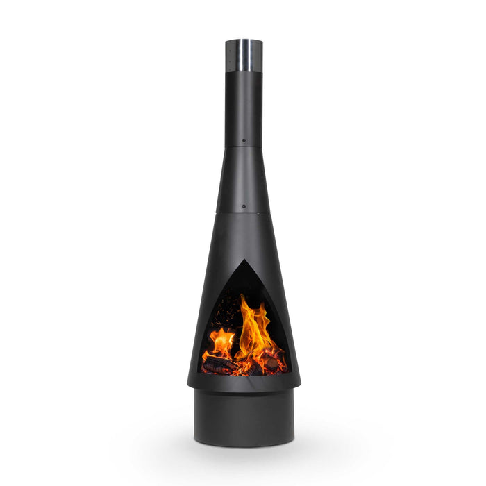 Conical Chiminea, Fireplace, Fire Pit, Heater, H127cm - Black Steel - DG109