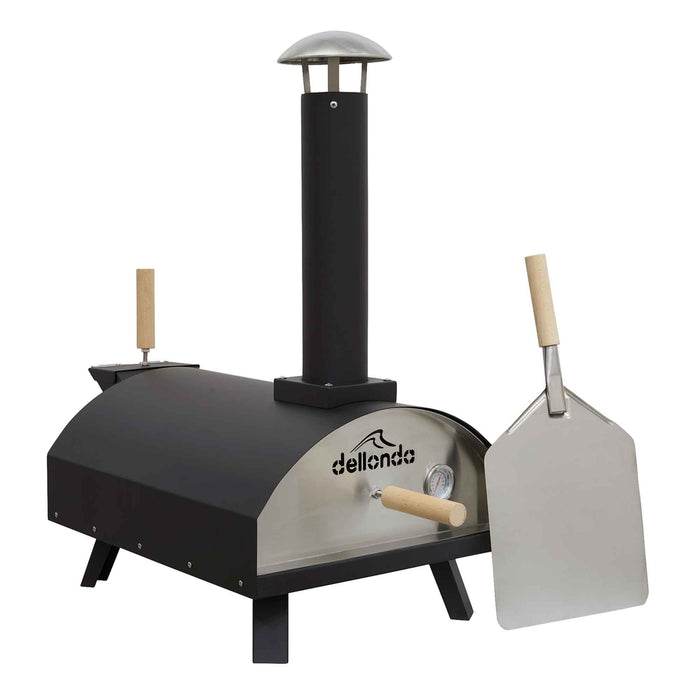 Portable Wood-Fired Pizza Oven And Smoking Oven, Black/Stainless Steel, Weatherproof Cover - DG218