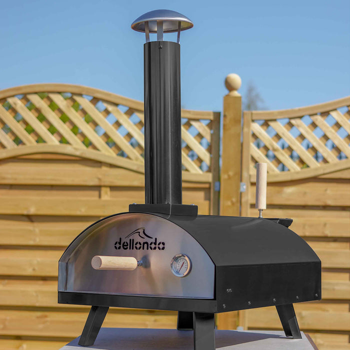 Portable Wood-Fired Pizza Oven And Smoking Oven, Black/Stainless Steel, Weatherproof Cover - DG218