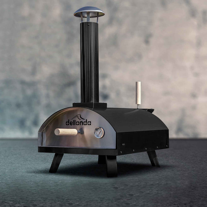 Portable Wood-Fired Pizza Oven And Smoking Oven, Black/Stainless Steel, Weatherproof Cover - DG218