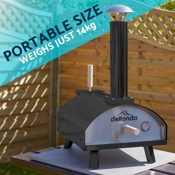 Portable Wood-Fired Pizza Oven And Smoking Oven, Black/Stainless Steel, Weatherproof Cover - DG218