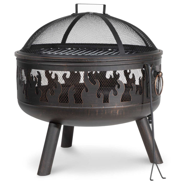 Deluxe Firepit, Fireplace, Outdoor Patio Heater With Cooking Grill, Safety Screen & Poker - DG117