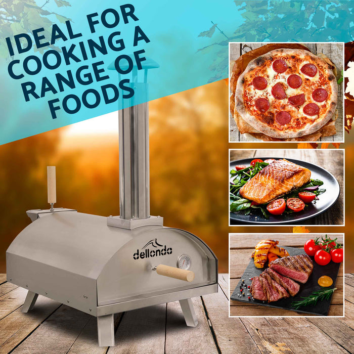 Portable Wood-Fired Pizza Oven And Smoking Oven, Stainless Steel With Weatherproof Cover - DG219