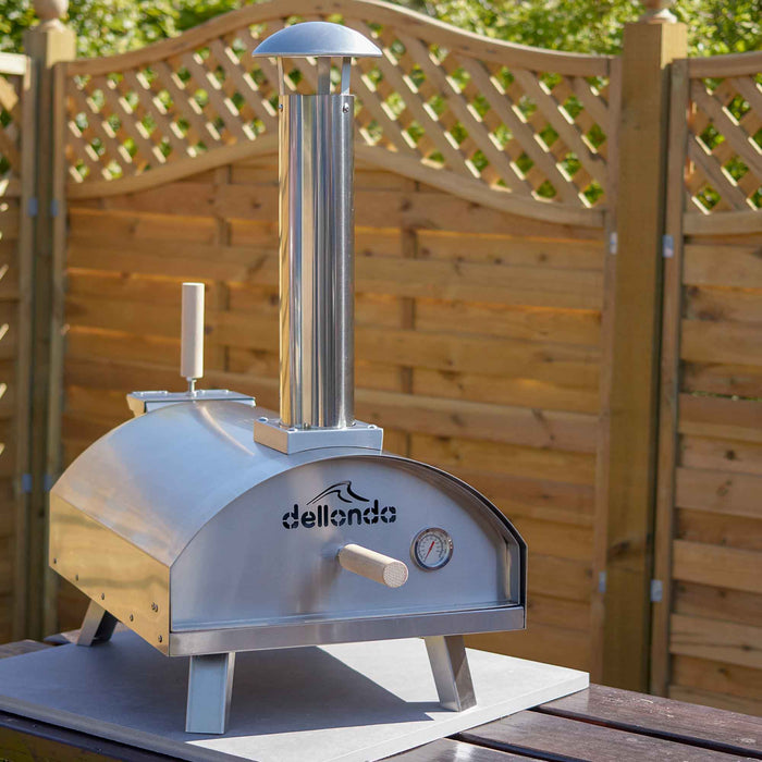 Portable Wood-Fired Pizza Oven And Smoking Oven, Stainless Steel With Weatherproof Cover - DG219