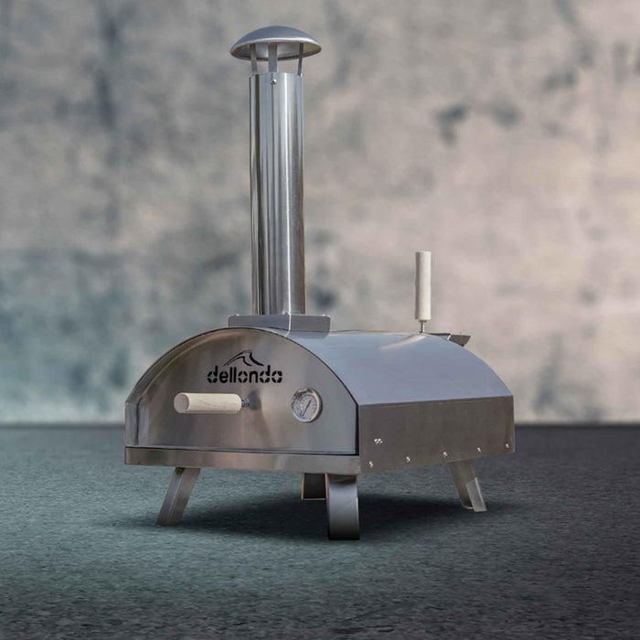 Portable Wood-Fired Pizza Oven And Smoking Oven, Stainless Steel With Weatherproof Cover - DG219