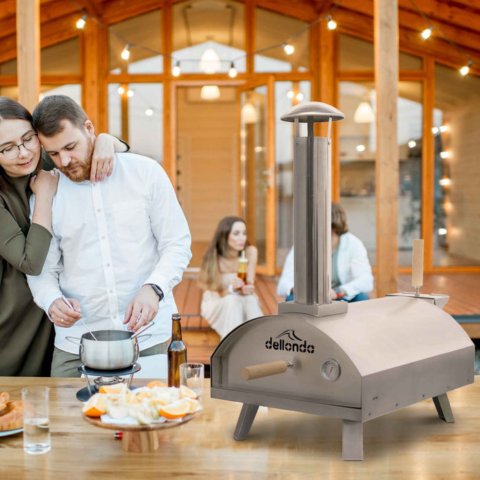 Portable Wood-Fired Pizza Oven And Smoking Oven, Stainless Steel With Weatherproof Cover - DG219