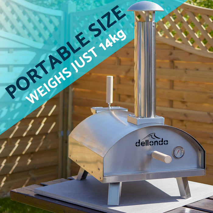 Portable Wood-Fired Pizza Oven And Smoking Oven, Stainless Steel With Weatherproof Cover - DG219