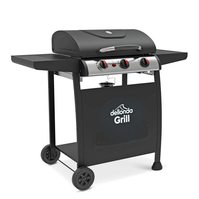 3 Burner Gas BBQ Grill With Piezo Ignition, Built-In Thermometer, Black/Stainless Steel - DG14