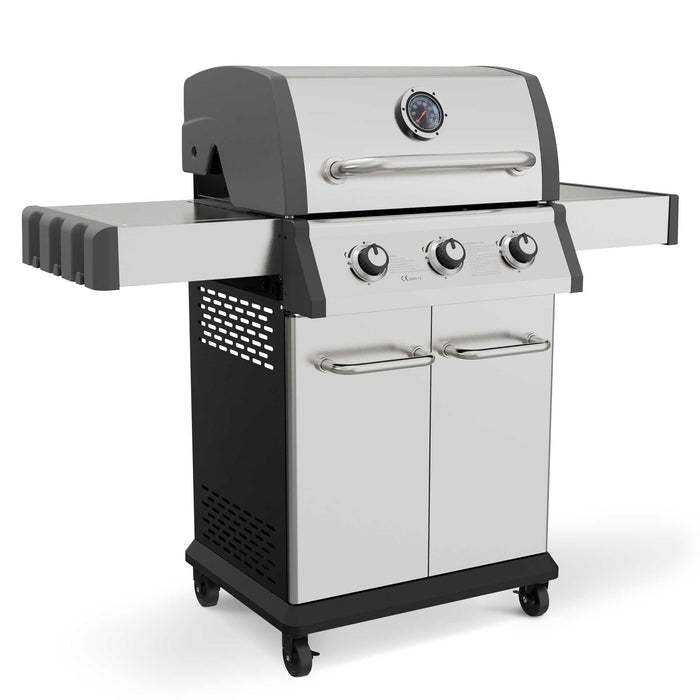 3 Burner Deluxe Gas BBQ Grill With Piezo Ignition, Stainless Steel - DG16