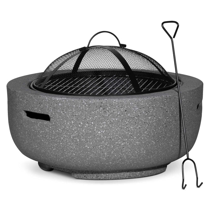 Round MgO Fire Pit With BBQ Grill, Ø60cm, Safety Mesh Screen - Dark Grey - DG189