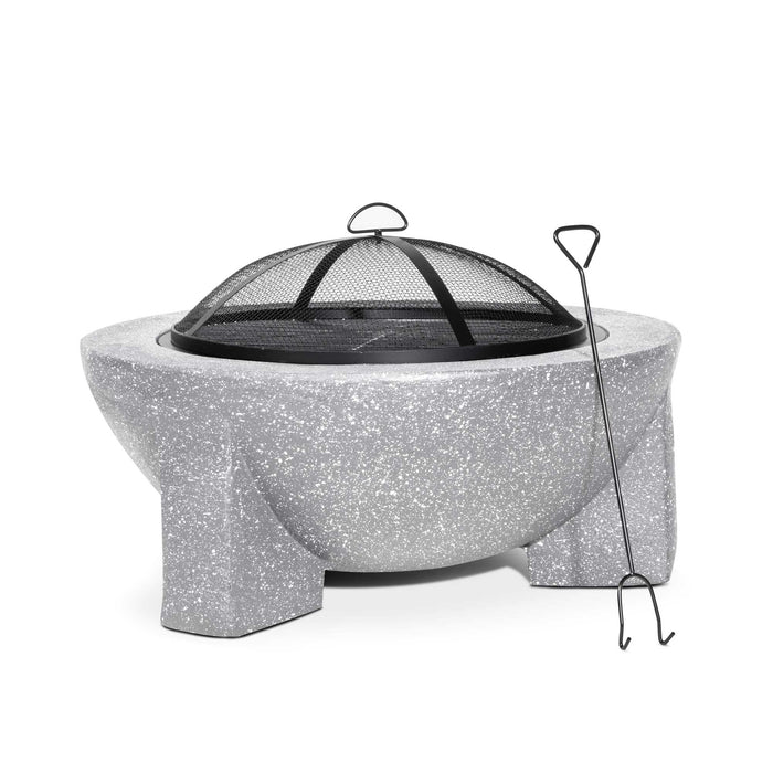 Round MgO Fire Pit With BBQ Grill, Ø75cm, Safety Mesh Screen - Light Grey - DG190
