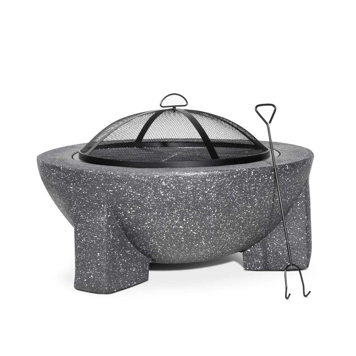 Round MgO Fire Pit With BBQ Grill, Ø75cm, Safety Mesh Screen - Dark Grey - DG191