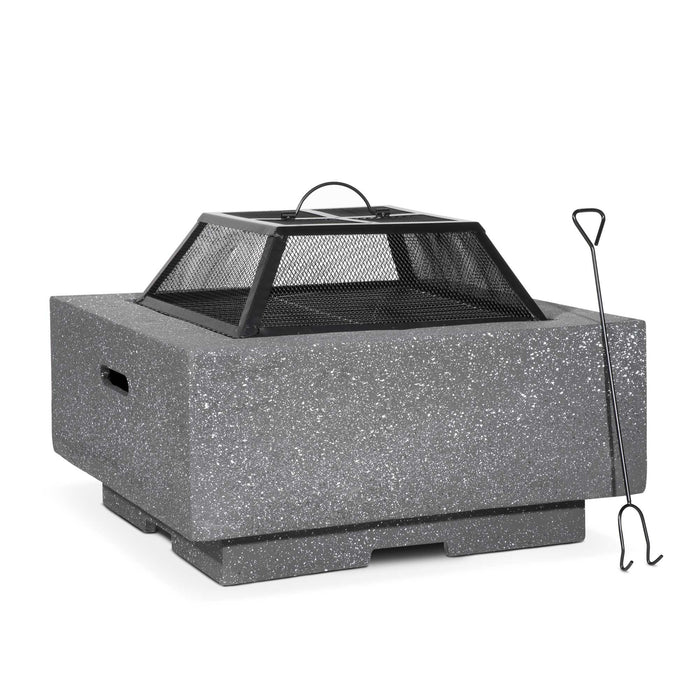 Square MgO Fire Pit With BBQ Grill, Safety Mesh Screen And Fire Poker - Dark Grey - DG193