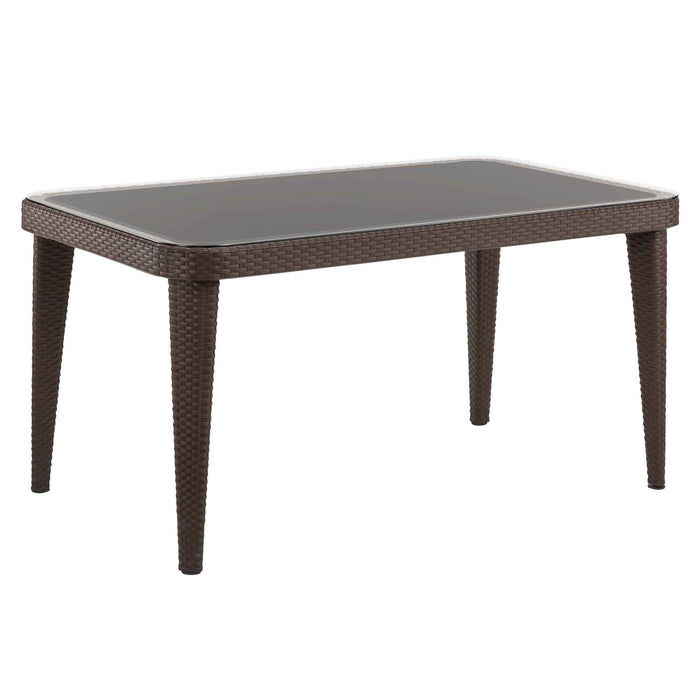 Outdoor Dining Table, Weather Resistant, Glass Top, 90x150cm (W X H) - Dark Wood - DG206