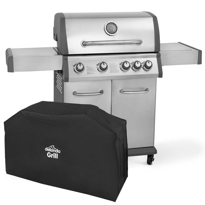 4+1 Burner Deluxe Gas BBQ With Piezo Ignition & Oxford Style Cover, Stainless Steel - DG231