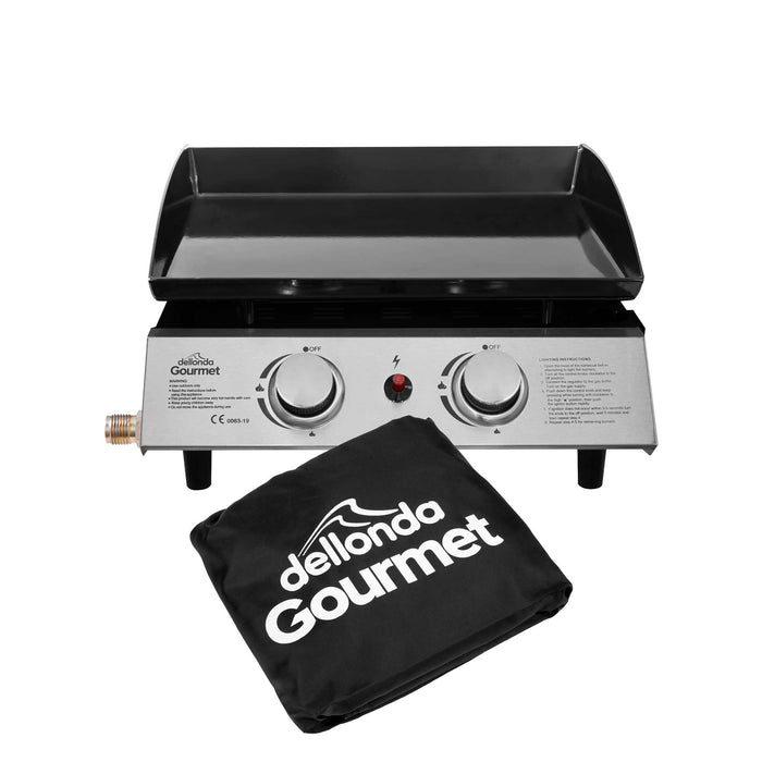 2 Burner Portable Gas Plancha 5kW BBQ Griddle, Includes PVC Cover, Stainless Steel - DG232