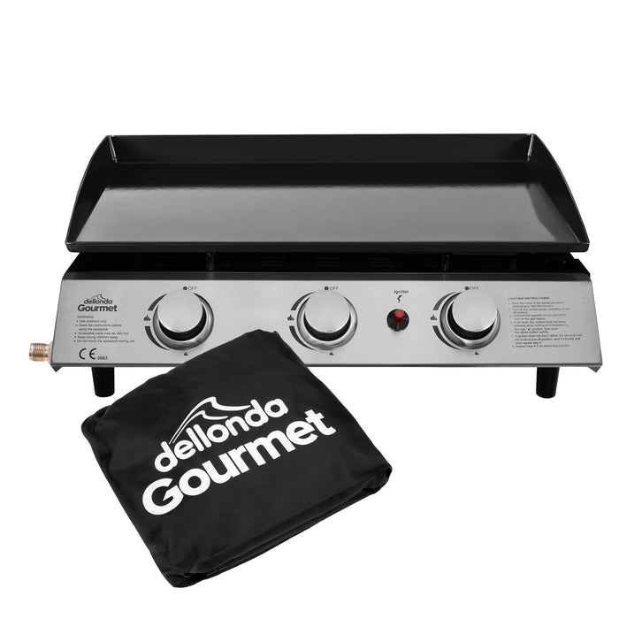 3 Burner Portable Gas Plancha 7.5kW BBQ Griddle, Supplied With PVC Cover, Stainless Steel - DG233