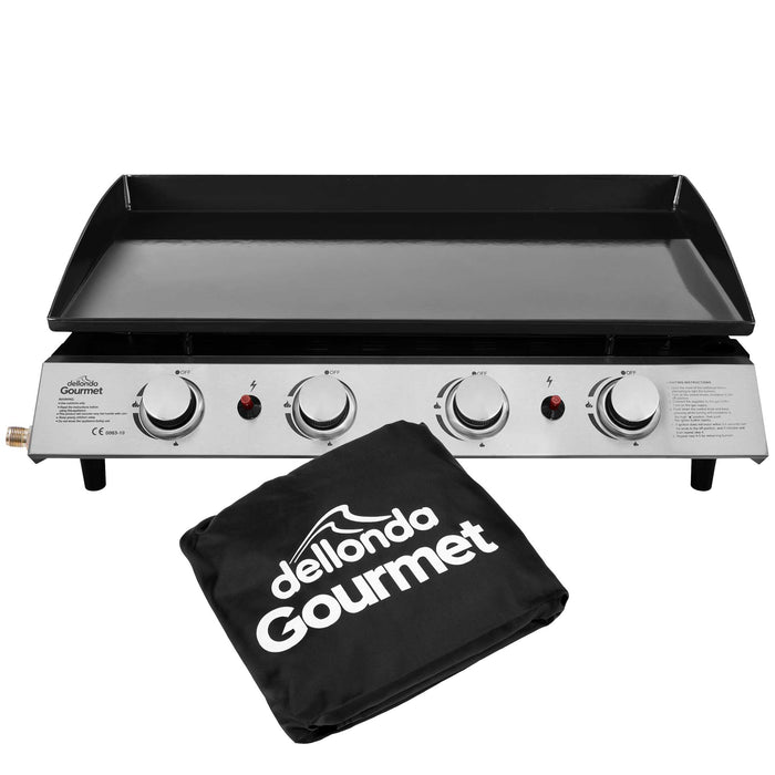 4 Burner Portable Gas Plancha 10kW BBQ Griddle, Supplied With PVC Cover, Stainless Steel - DG234