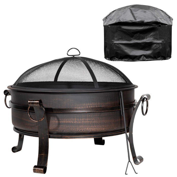 30" Deluxe 2-In-1 Outdoor Fire Pit & Coffee Table, Antique Bronze Effect & Drawstring Cover - DG237