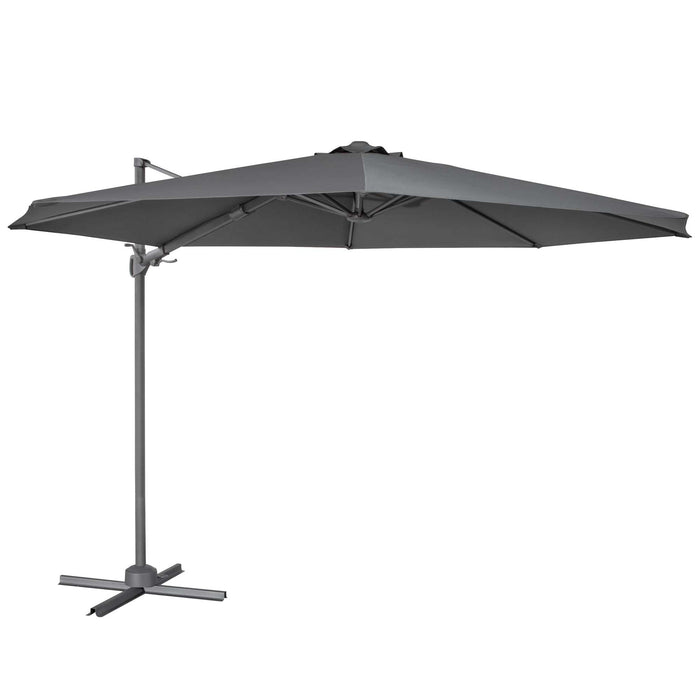 Ø3m Garden Cantilever Parasol With Crank Handle, Tilt 360° Rotation And Cover, Grey - DG267
