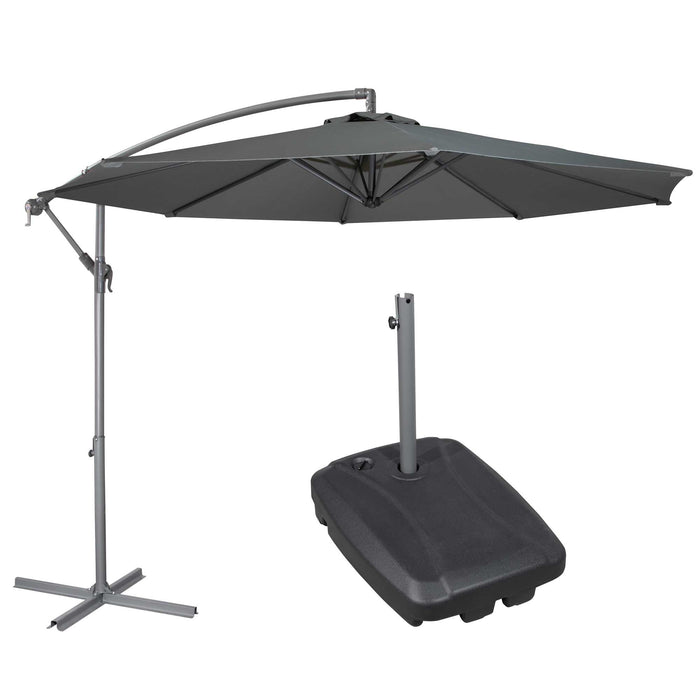 Dellonda Ø3m Banana Parasol/Umbrella, Cover And Base Bundle, Grey Canopy - DG270