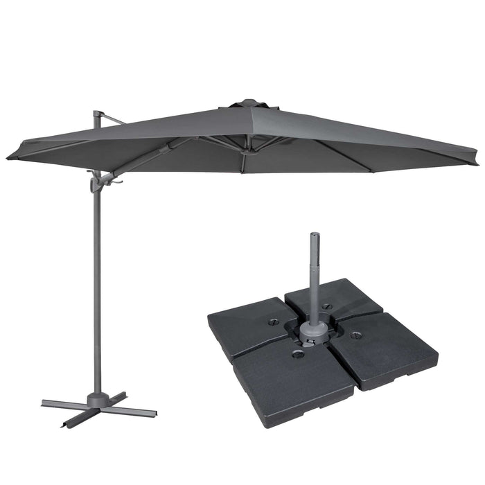 Dellonda Ø3m Cantilever Parasol/Umbrella, Cover And Base Bundle, Grey Canopy - DG272