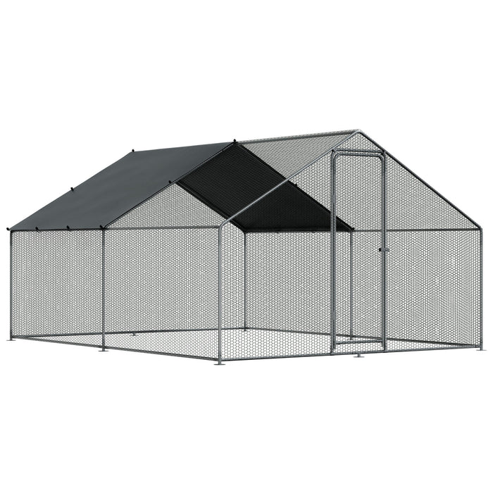 3x4m Walk-In Galvanized Steel Chicken Run with Solar Roof Cover & PVC Coated Chicken Wire, For Chickens, Ducks, Fowl and Poultry - DG279