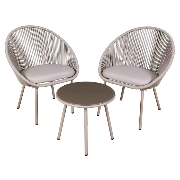 Como 3 Piece Steel Bistro Set With Tempered Glass Top, Grey - DG55