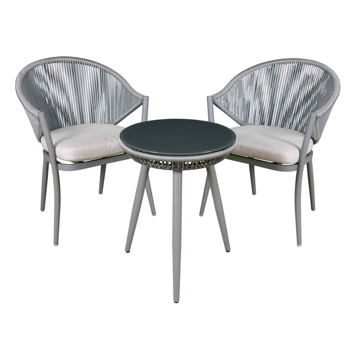Echo 3 Piece Aluminium Balcony Set With Tempered Glass Top, Grey - DG58