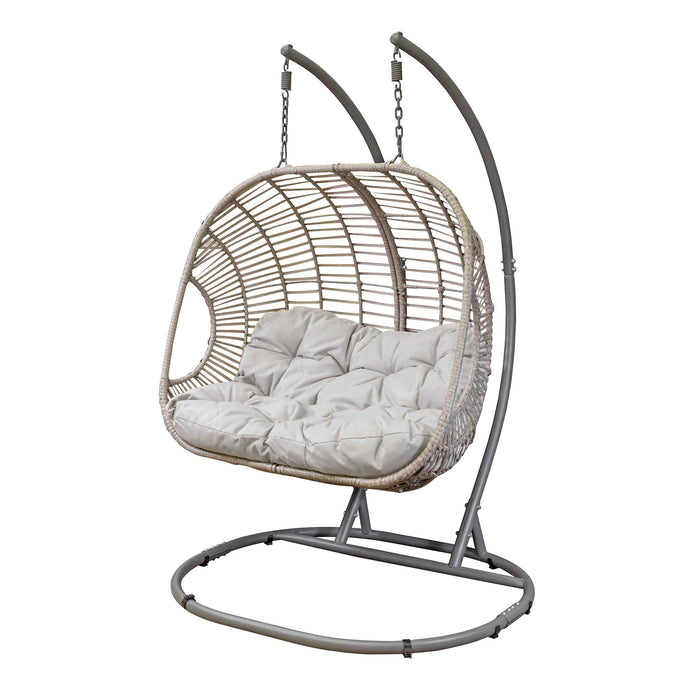 Egg Hanging Swing Chair, Wicker Rattan Basket, Steel Frame, Double - DG61