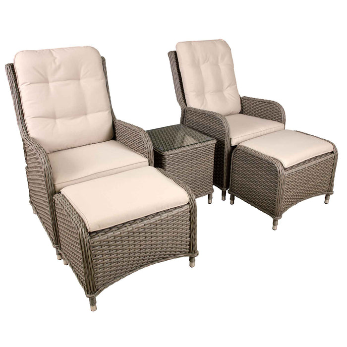 Chester Rattan Wicker Outdoor Recliner Seat & Coffee Table Set, Brown - DG68