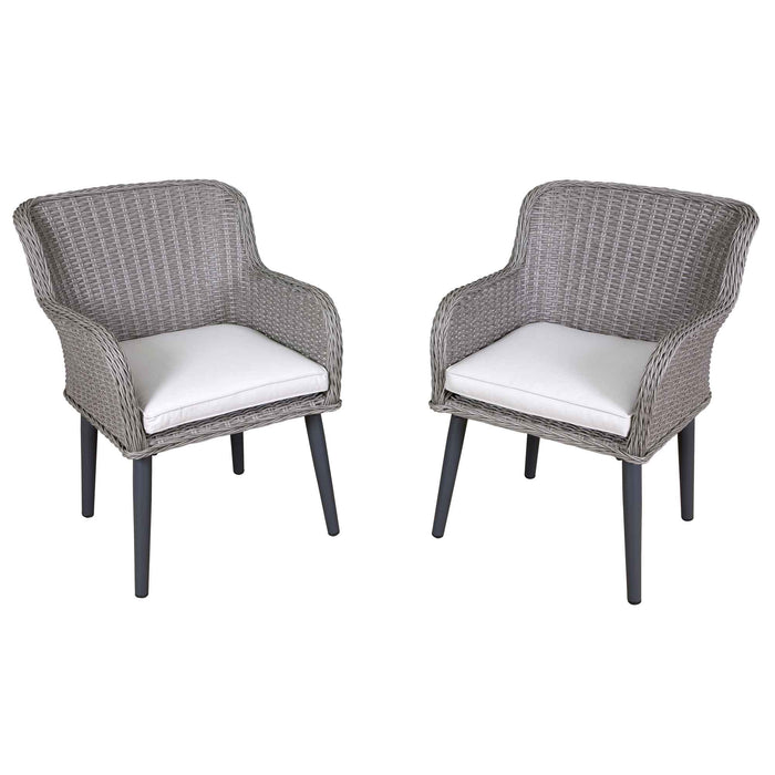 Buxton Rattan Wicker Outdoor Dining Armchair With Cushions, Set Of 2, Grey - DG76