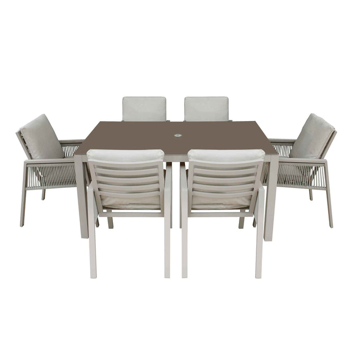 Fusion 7 Piece Outdoor Dining Set With Weatherproof Aluminium Frame, Light Grey - DG274
