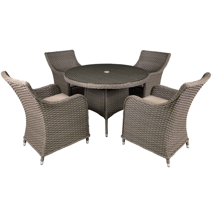 Chester 5-Piece Rattan Wicker Outdoor Dining Set With Tempered Glass Table Top, Brown - DG84