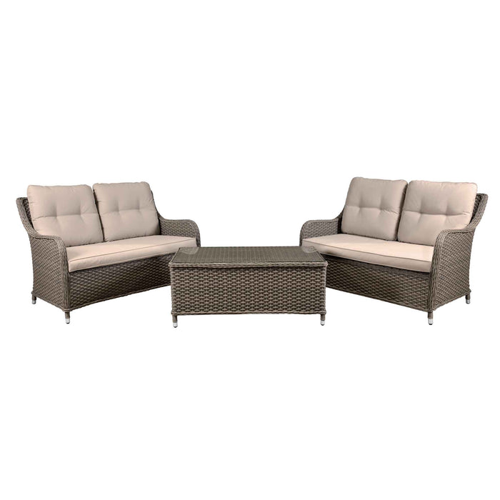 Chester 3 Piece Outdoor Rattan Lounge Set With 2 X Double Seater Sofas, Brown - DG88