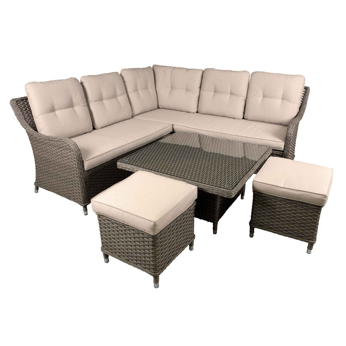 Chester Outdoor Rattan Wicker Corner Sofa & Adjustable Table Set, Brown - DG89