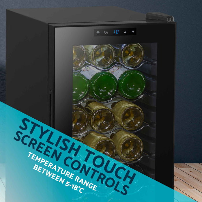 Baridi 18 Bottle Wine Cooler Fridge with Digital Touch Screen Controls & LED Light, Black - DH6