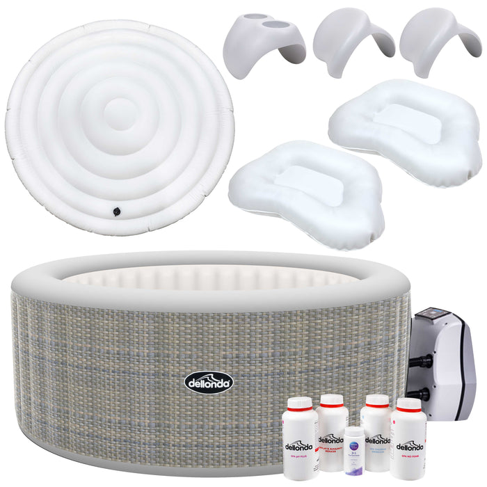 4-6 Person Inflatable Hot Tub Spa Starter Kit With Smart Pump - Rattan Effect - DL101