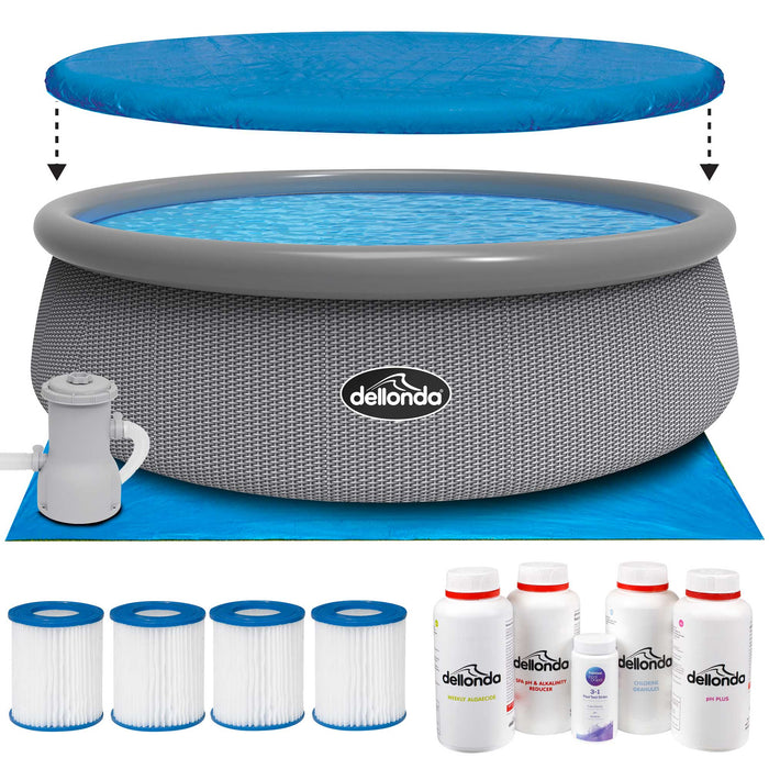 15ft Inflatable Swimming Pool Round With Accessories - Grey Rattan - DL136