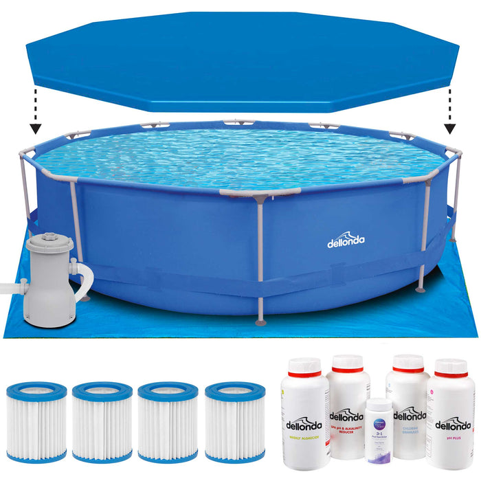 12ft Steel Frame Swimming Pool Round With Accessories, Blue - DL138