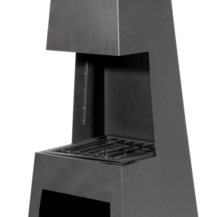 Through Access Pyramid Chiminea, Fireplace, Heater With Firewood Storage, W45 X H150cm - Black Steel - DG107